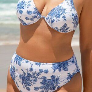 Berlook Underwire Floral Backless Bikini Top and Full Bottom Size 16